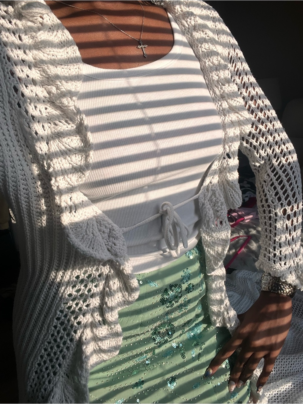 Sequin Embellished Mint Green Mini Skirt